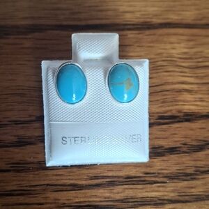 Earrings Turquoise Oval Sterling Silver Studs
